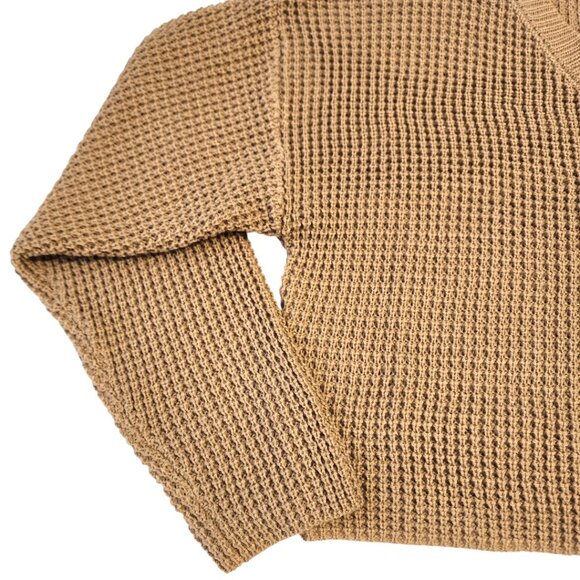 Waffle Knit Sweater- X-SMALL-Women's- KHAKI- Cropped Pullover Long Sleeve NWOT - Picture 3 of 5